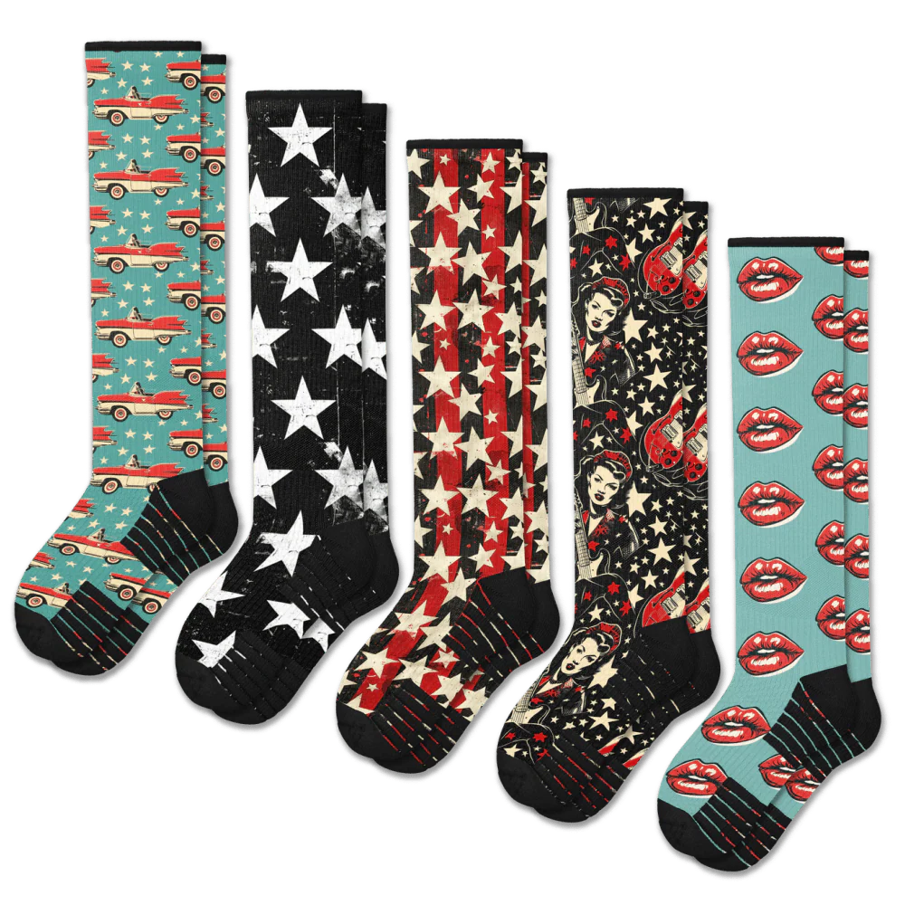 Retro Rocker Compression Socks 5-Pack Bundle